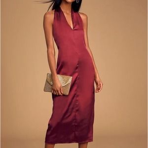 Bishop + Young Camila Burgundy Satin Twist Dress Medium